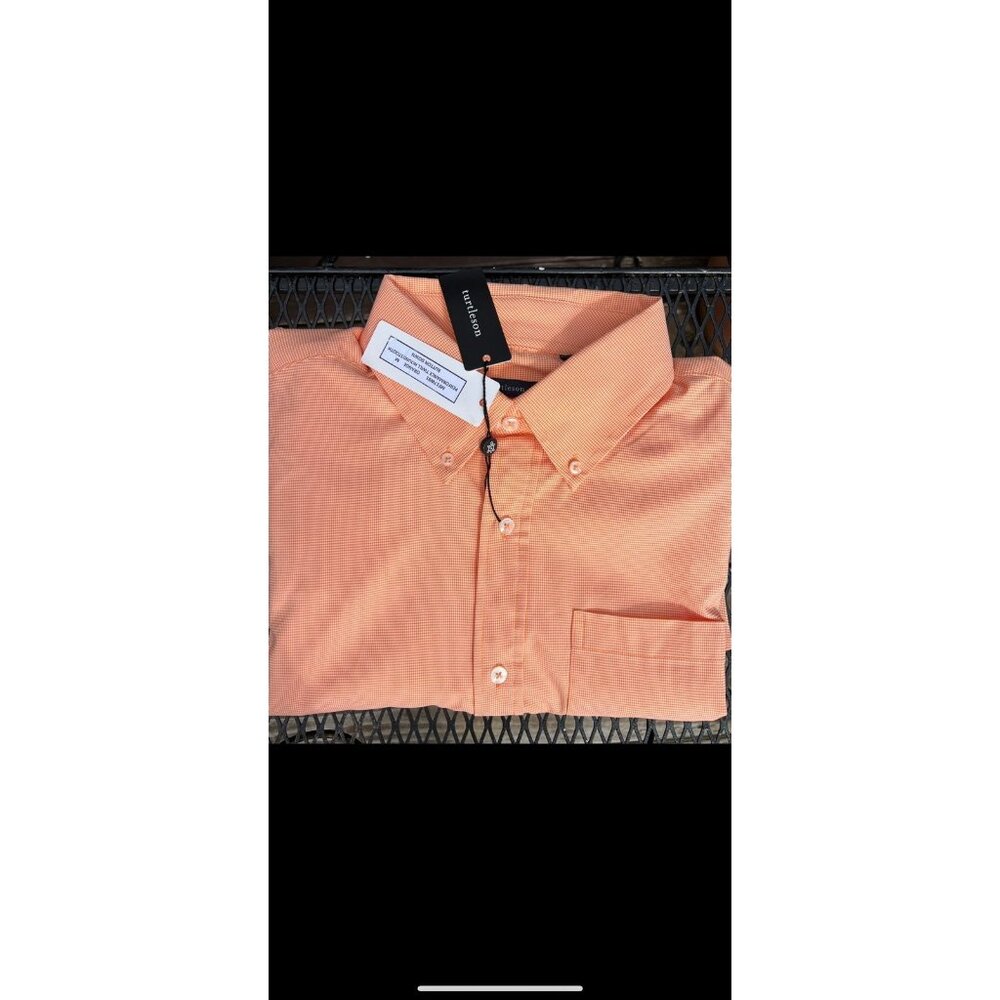 Turtleson Performance Houndstooth Orange/White Sport Shirt size Med New